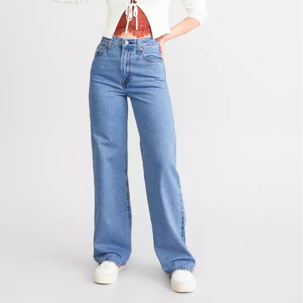 Levi's Ribcage Premium Wide Leg Blue Jeans - Picture 5 of 16